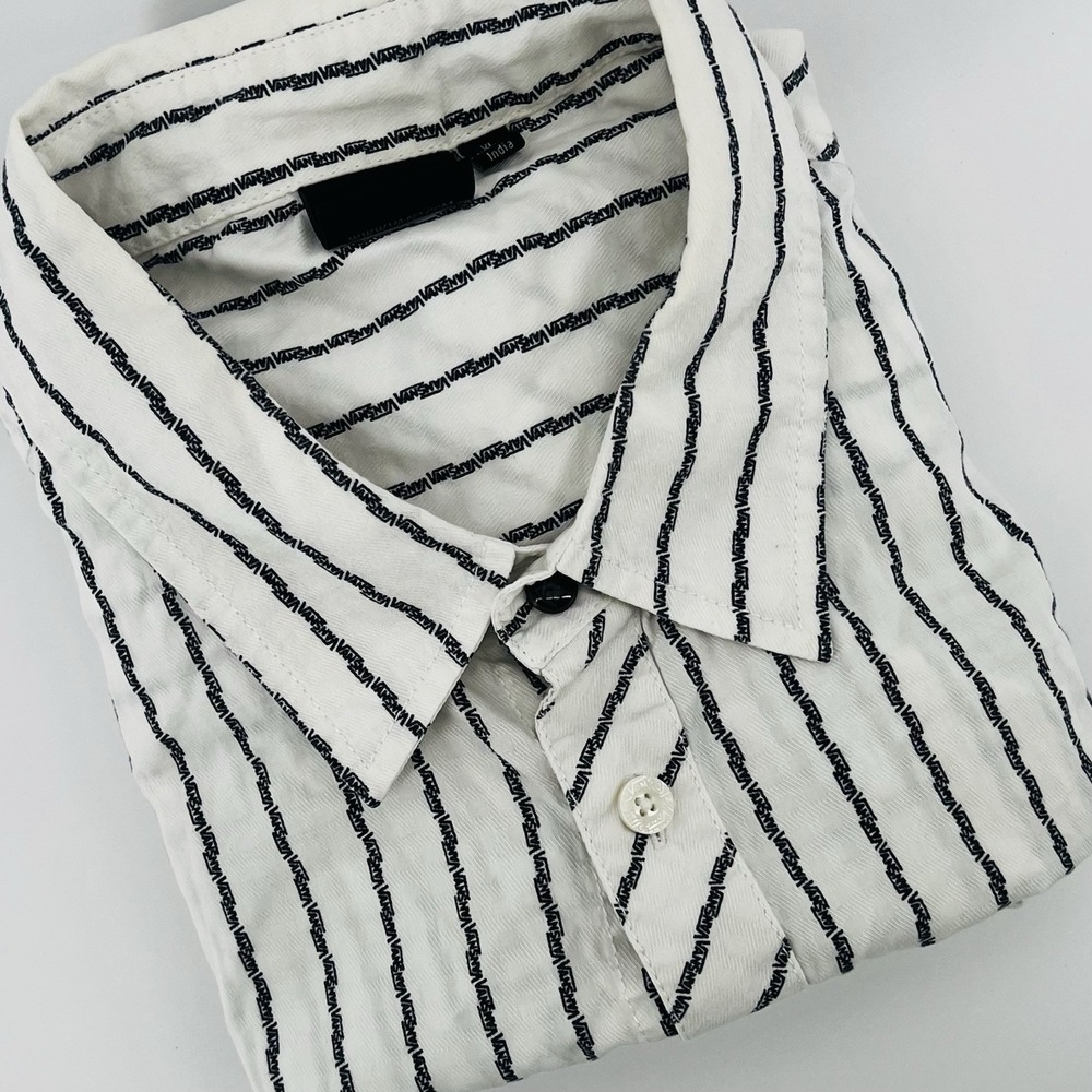 VANS Men's XL Short‎ Sleeve Striped Button-Up Shirt White Black